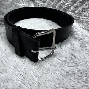 Task Force Top Grain Black Leather Belt, Silver Buckle  Size 32 Made in USA EUC!